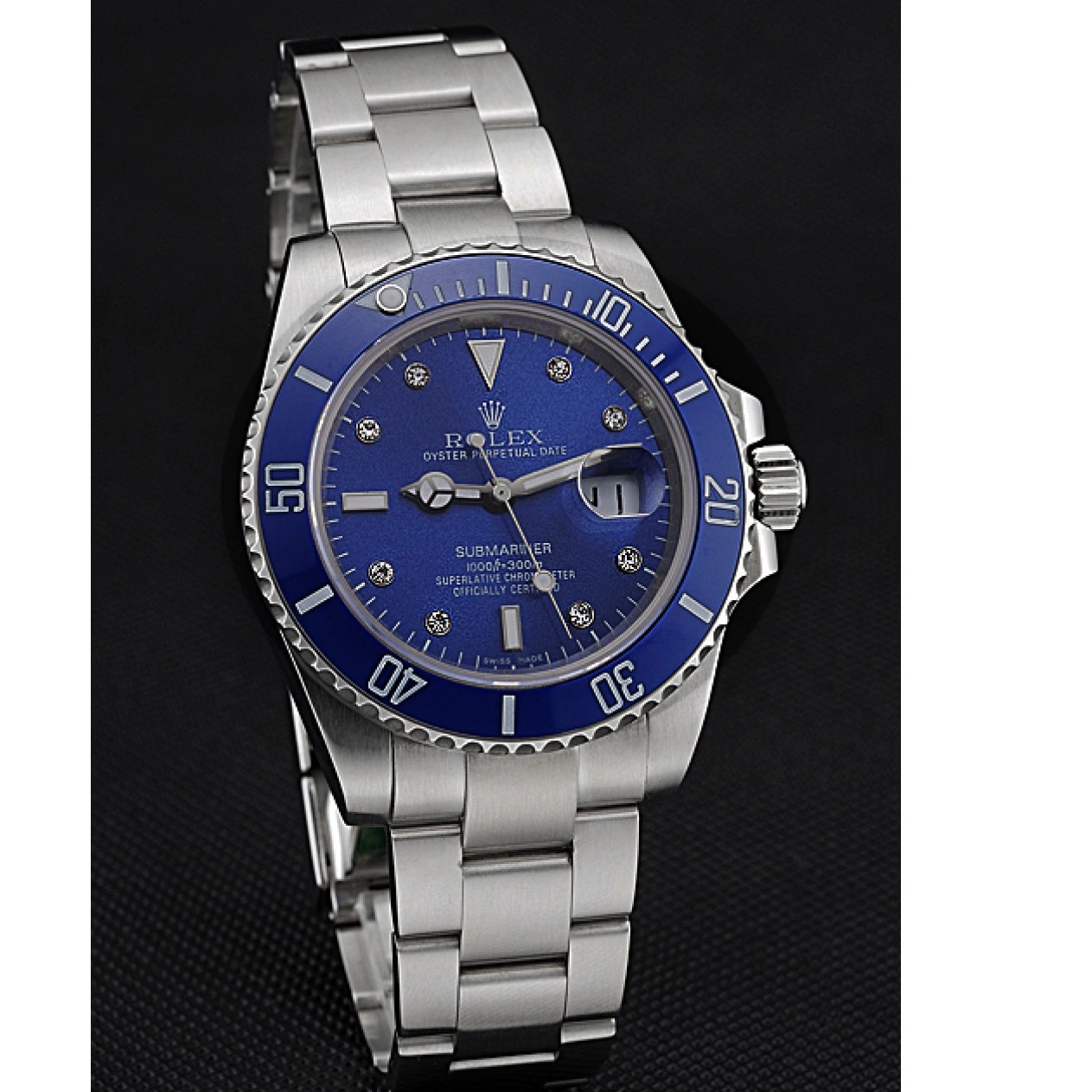 Aaa replica watch 622638 Diamond Submariner Blue Stainless Markers Bracelet Case Steel Steel Rolex Stainless Dial 0711